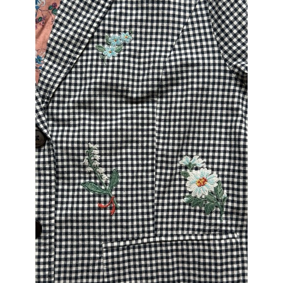 Sundance Tansy Gingham Check Floral Embroidered Blazer Jacket Medium Linen - Picture 4 of 9